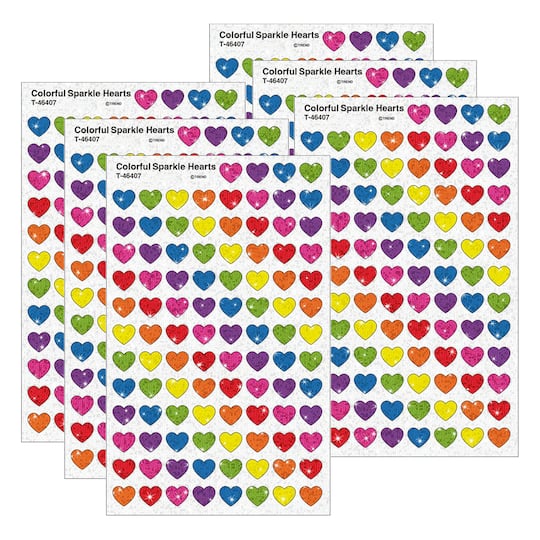 TREND Enterprises® Colorful Hearts Sparkle Stickers®, 6 Packs of 400